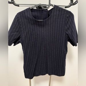 Everlane Pinstripe Navy Wool Top